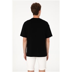 Erkek Oversize Fit Bisiklet Yaka Siyah Tişört