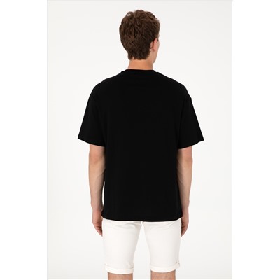 Erkek Oversize Fit Bisiklet Yaka Siyah Tişört