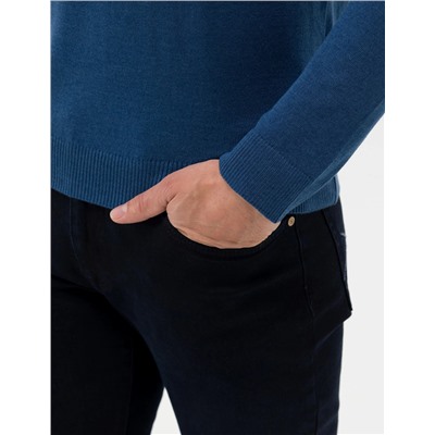 İndigo Melanj Slim Fit Yarım Balıkçı Basic Triko Kazak