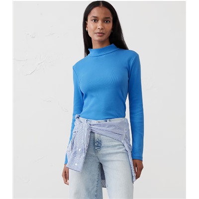 Ribbed Mock-Neck T-Shirt