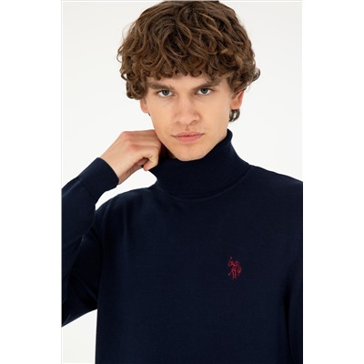 Erkek Slim Fit Boğazlı Yaka Lacivert Basic Kazak