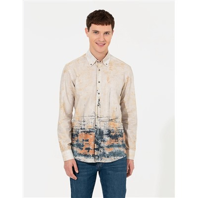 Bej Slim Fit Uzun Kollu Gömlek