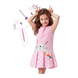 Denokids, Havuç Delisi Kız Çocuk Pembe Kolsuz Yazlık Kabarık Puantiyeli Elbise