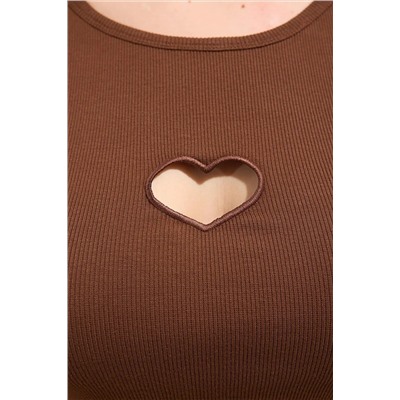 Kahverengi Slim Kalpli Cut-Out Detaylı Fitilli %100 Pamuk Örme Büyük Beden T-shirt TBBSS24BF00006