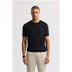 Avva, Erkek Siyah Bisiklet Yaka Boyuna Ajurlu Triko T-shirt A51Y5023