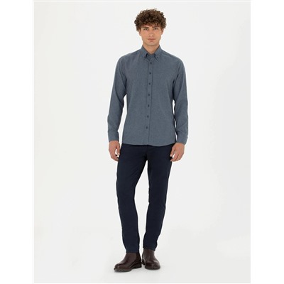 Lacivert Slim Fit Kanvas Pantolon