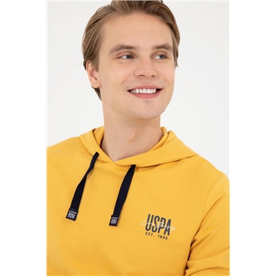 Erkek Safran Kapüşonlu Basic Sweatshirt
