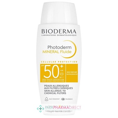 Bioderma Photoderm Mineral Fluide SPF50+ - Non Parfumé - Peaux Allergiques aux Filtres Chimiques 75g