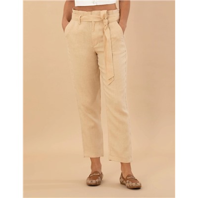 Bej Carrot Fit Keten Pantolon