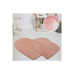 Orkide Home Modern Dekoratif Halı Jel Kaymaz Taban Peluş Puffy Kalp Model Pembe Paspas Takımı 70x100 P338S7823