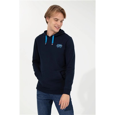 Erkek Lacivert Kapüşonlu Basic Sweatshirt