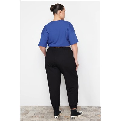 Siyah Loose Jogger İnce Paçası Lastikli Esnek Bel Örme Büyük Beden Eşofman Altı TBBAW23AJ00002