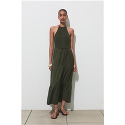 BEADED STRAP HALTER DRESS