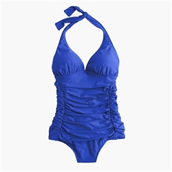 Ruched halter one-piece swimsuit
