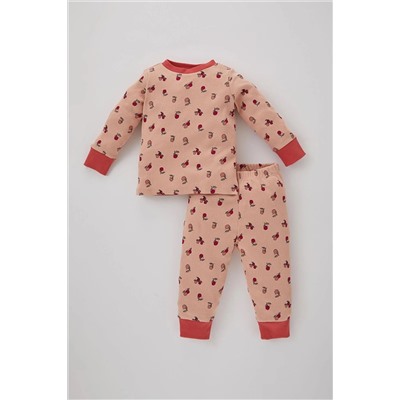 Defacto Kız Bebek Meyve Desenli Uzun Kollu Fitilli Kaşkorse Penye Pijama Takımı B8359A523WN