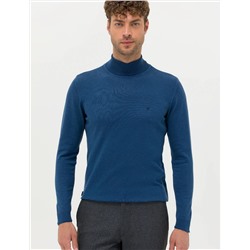 İndigo Melanj Slim Fit Balıkçı Yaka Basic Triko Kazak