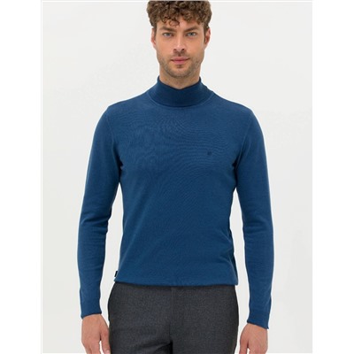 İndigo Melanj Slim Fit Balıkçı Yaka Basic Triko Kazak