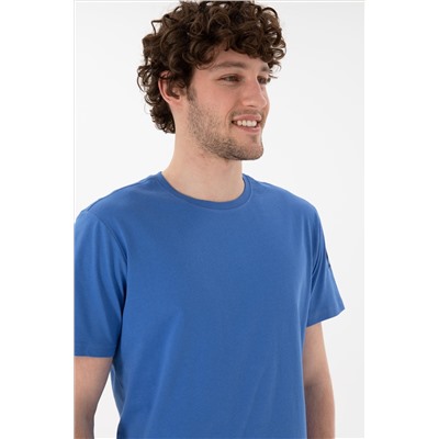 Erkek Regular Fit Bisiklet Yaka İndigo Basic Tişört