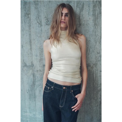 RIBBED FOIL HALTER TOP