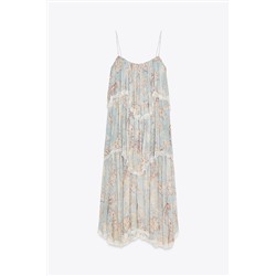 ZW COLLECTION PRINTED DRESS WITH LACE RUFFLES