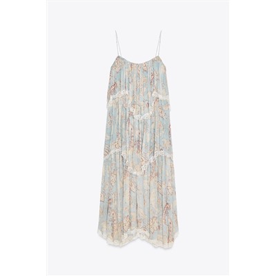 ZW COLLECTION PRINTED DRESS WITH LACE RUFFLES