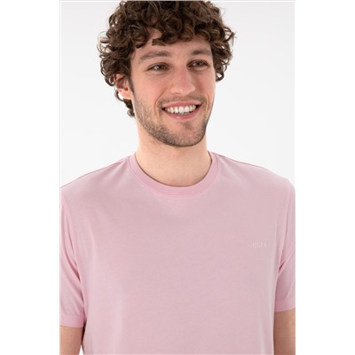 Erkek Regular Fit Bisiklet Yaka Açık Pembe Basic Tişört