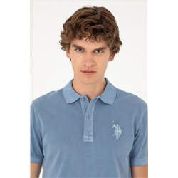Erkek Slim Fit Polo Yaka İndigo Basic Tişört