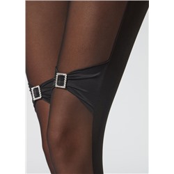 Gekräuselte Strumpfhose mit Schnallenmotiv aus Strass.