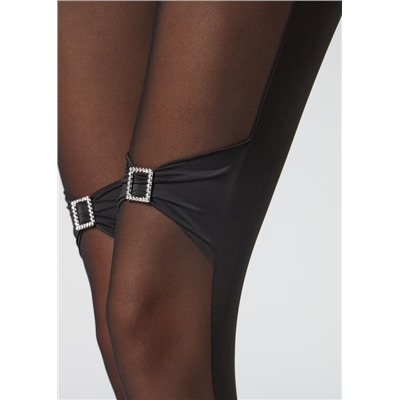 Gekräuselte Strumpfhose mit Schnallenmotiv aus Strass.
