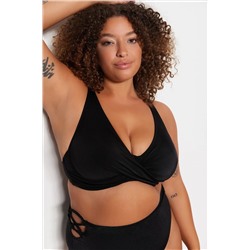 Siyah Derin V Büzgülü Büyük Beden Bikini Üstü TBBSS23CT00011