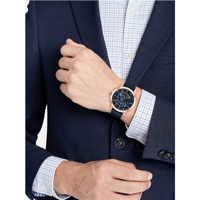 TOMMY HILFIGER SKELETON WATCH WITH NAVY LEATHER STRAP