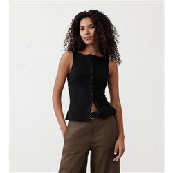 Ribbed Button-Up Tank
