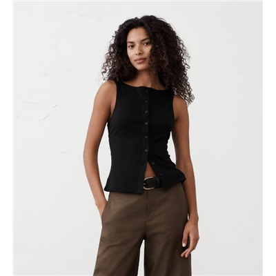 Ribbed Button-Up Tank