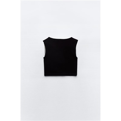 SEAMLESS CROP TOP WITH FRINGING AND RHINESTONES