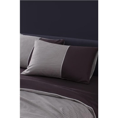 Leal King Size %100 Pamuk 208 TC Baskılı Saten Nevresim Takımı - Mürdüm/Beyaz