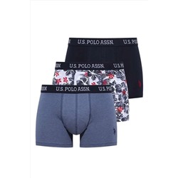 U.S. Polo Assn. Erkek Lacivet - Mavi Melanj - Mavi Baskılı 3 Lü Boxer P20386S9578