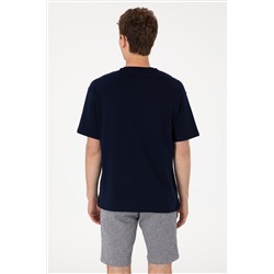 Erkek Oversize Fit Bisiklet Yaka Lacivert Tişört