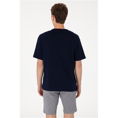 Erkek Oversize Fit Bisiklet Yaka Lacivert Tişört
