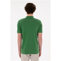 Erkek Slim Fit Polo Yaka Yeşil Basic Tişört