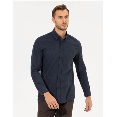 Lacivert Slim Fit Uzun Kollu Gömlek