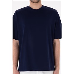 Erkek Comfort Fit Bisiklet Yaka Lacivert Merserize Basic Tişört