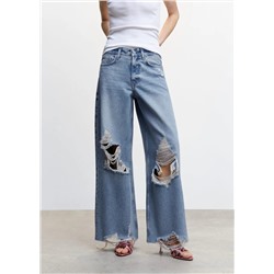 Jeans wideleg rotos decorativos -  Mujer | MANGO OUTLET Melilla