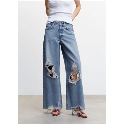 Jeans wideleg rotos decorativos -  Mujer | MANGO OUTLET Melilla