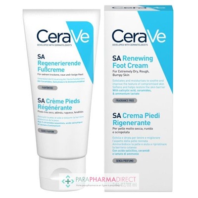 Cerave SA Crème Pieds Régénérante - Pieds Très Secs, Abimés, Rugueux, Fendillés 88 ml