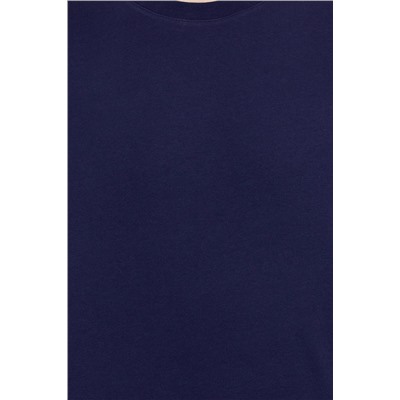 Erkek Lacivert Comfort Long Bisiklet Yaka Tişört