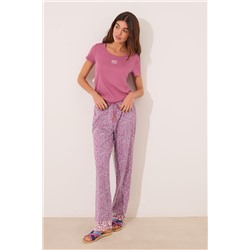 Pijama largo manga corta algodón rosa