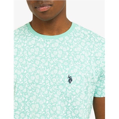 FLORAL PRINTED CREW NECK T-SHIRT WITH POCKET