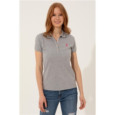 Kadın Gri Melanj Basic Polo Yaka Tişört