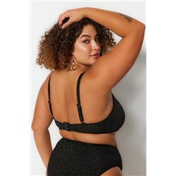 Siyah Simli Kumaş Bralette Büyük Beden Bikini Üstü TBBSS23CT00010