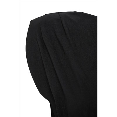 Siyah Kolsuz Yırtmaçlı Dokuma Büyük Beden Abiye/Mezuniyet/Nişan/Gece Elbisesi TBBSS25AH00052